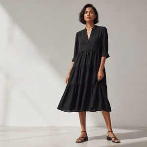 Nouvelle Silk95Five Khaya Tiered 3/4-sleeve Silk Dress Size M